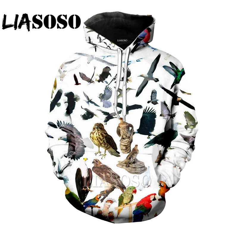 LIASOSO женская футболка для мужчин аниме толстовки с капюшоном изображением птиц