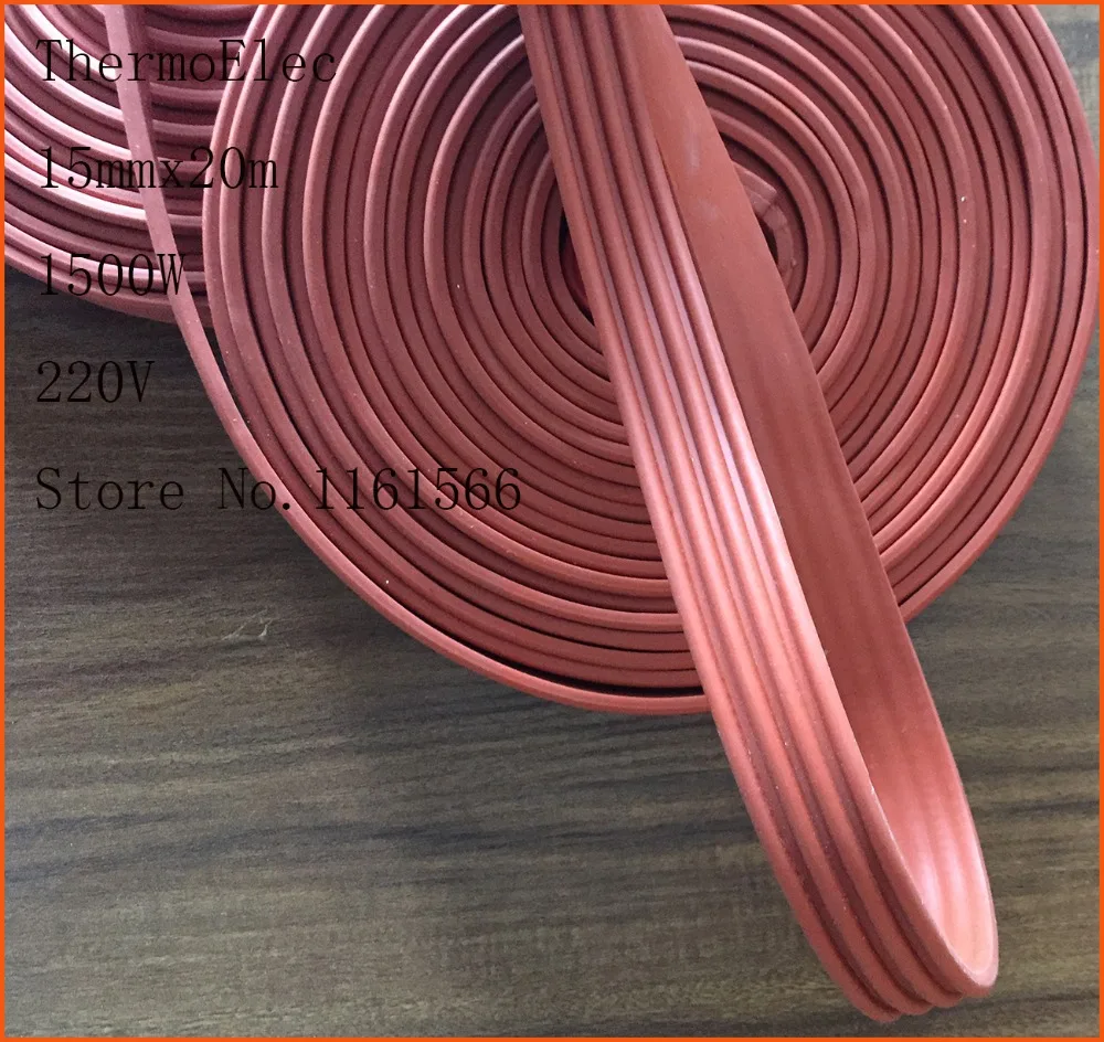 

15mmx20m 1500W 220V High quality flexible Silicone Heating belt heat tracing belt Silicone Rubber Pipe Heater waterproof