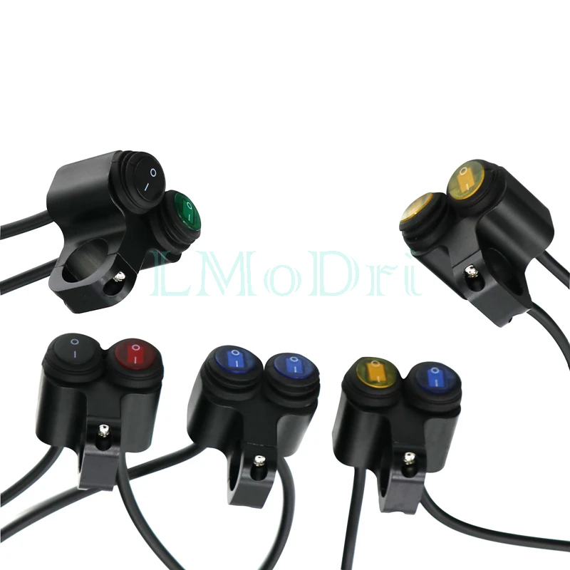 LMoDri Motorcycle Handlebar Switch 2 Control Buttons Motorbike 22mm 7/8" Bar Refit Switches ON/OFF Indicator