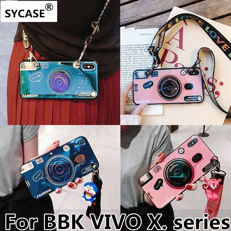 SYCASE Blu-ray retro camera soft phone case For BBK VIVO X7 X9 X9S X20 Plus NEX X21i X21 UD with doll bracket lanyard |