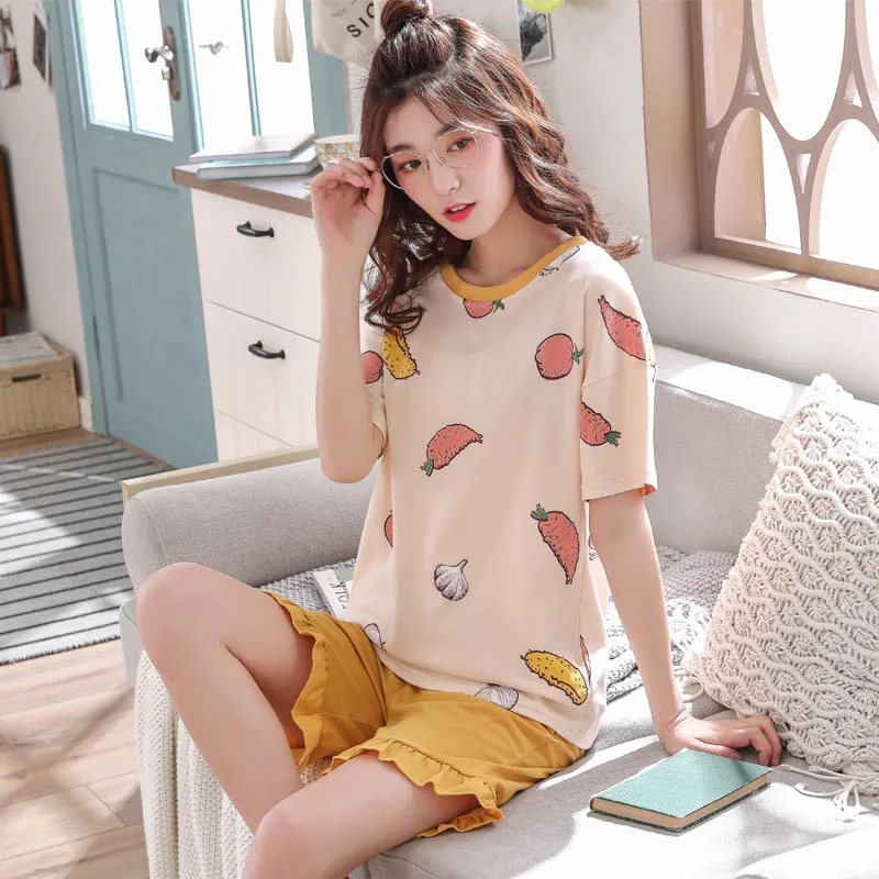 Пижамные комплекты с фруктовым принтом 2019 шорты хлопковый комплект пижамы