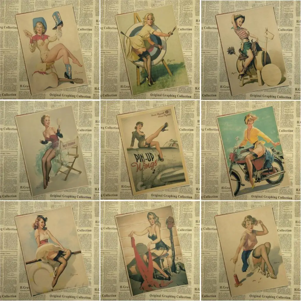 PINUP GIRLS Вторая мировая война винтажная крафт бумага классический постер Бар Кафе