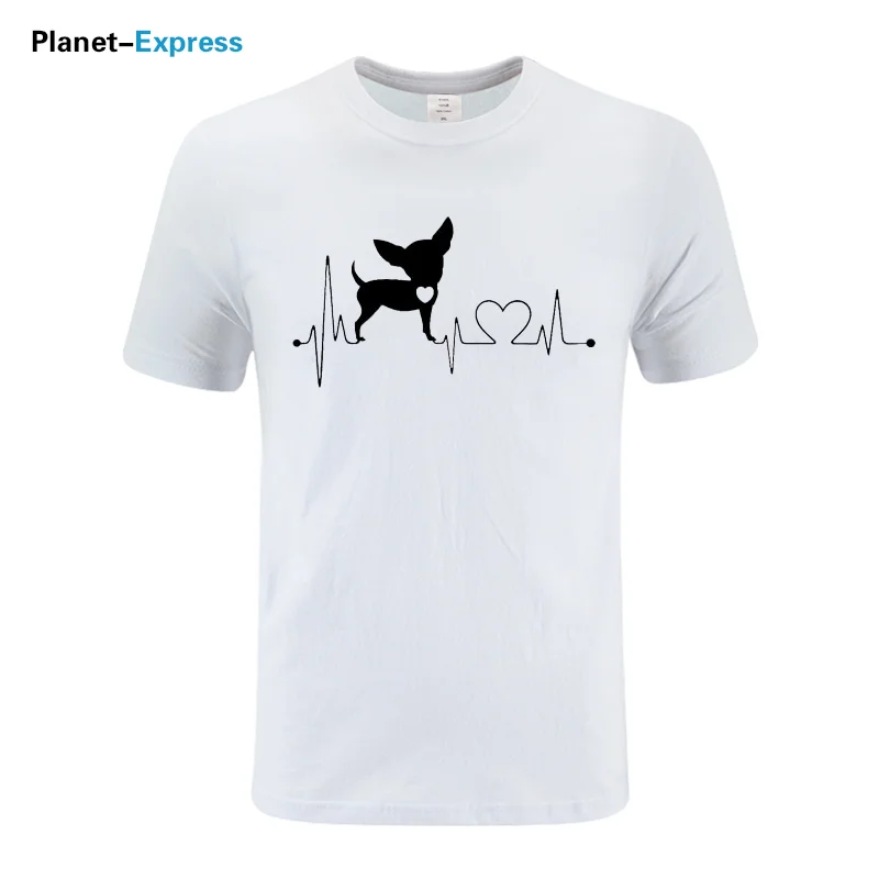 

2021 New Summer Fashion Chihuahua Heartbeat Dog printing Short sleeves High quality pure cotton men's t shirt