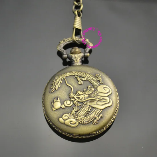 Мужские часы с драконом винтажные бронзовые на цепочке подарок день