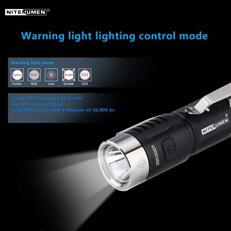 NITENUMEN X1 1xcree XM-L2 850 люмен 5-режим USB Перезаряжаемые светодиодный фонарик(1x18650