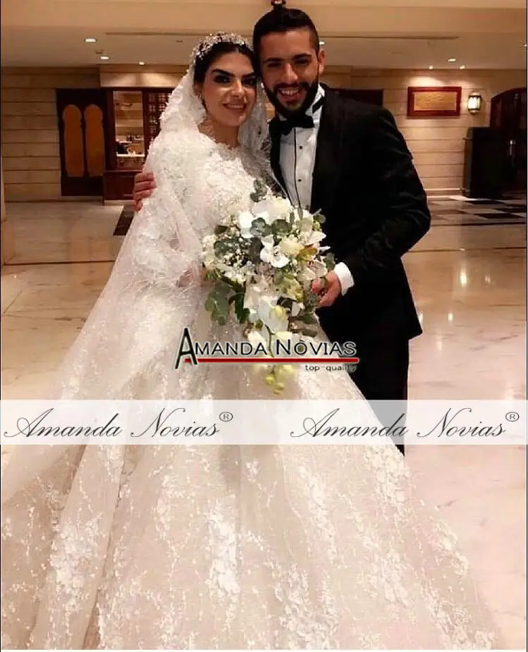 Robe de soiree свадебное роскошное с длинными рукавами Сверкающее мусульманское свадебное платье