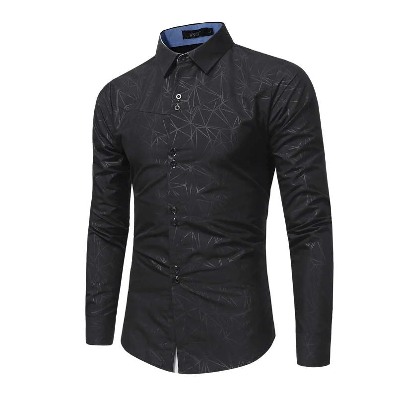 

Brand 2018 Fashion Male Shirt Long-Sleeves Tops 3D Geometric Printing Casual Shirt Business Mens Dress Shirts Slim Men Shirt