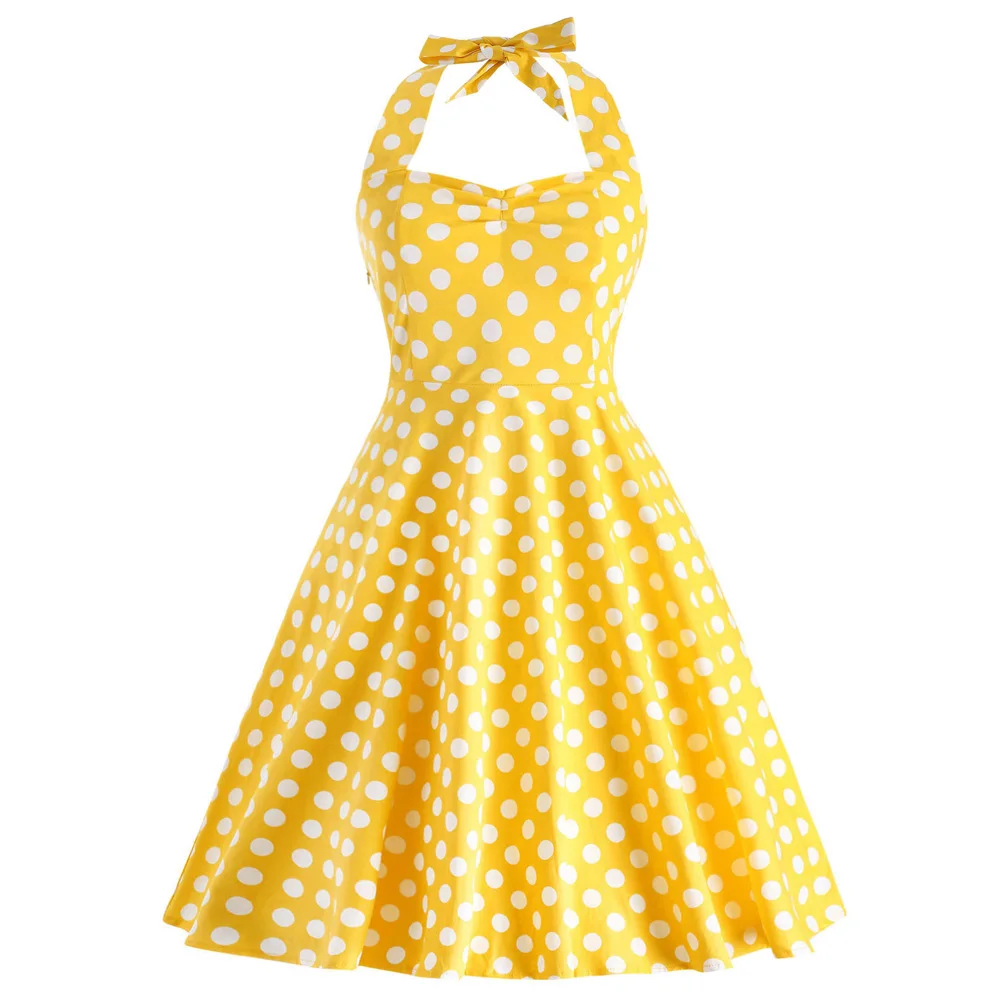Wipalo Plus Size 5XL Women Summer Dress Vintage Yellow Polka Dot A Line Party Casual Cotton Halter Dresses Female Vestidos|Женские