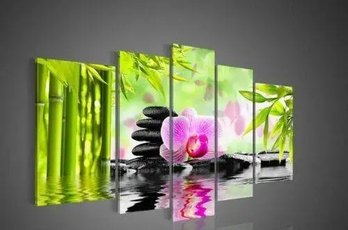 5 панельный настенный художественный Ботанический Зеленый фэн-шуй Орхидея