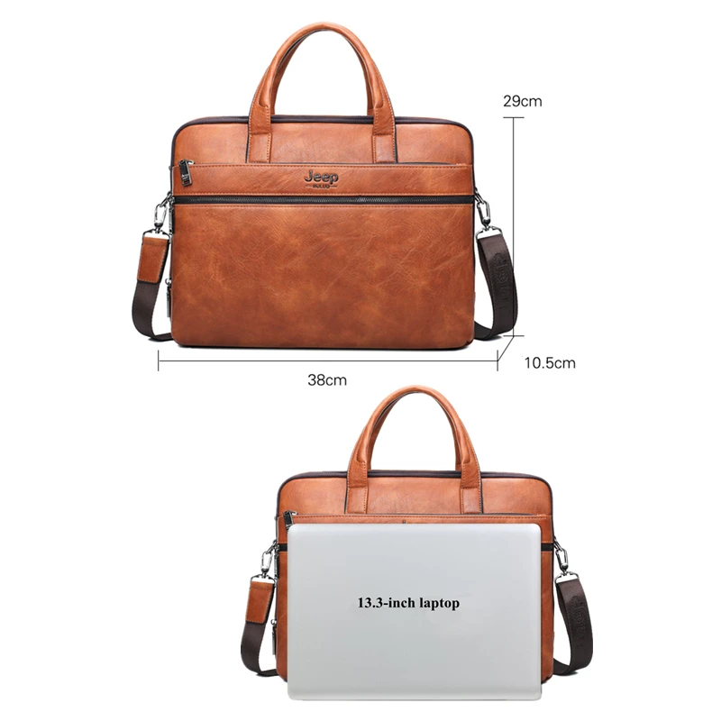 JEEP BULUO Brand Man's Business Briefcase Bag 2pcs/set Split Leather Shoulder Bag Men office Bags For 14 inch Laptop A4 Causel