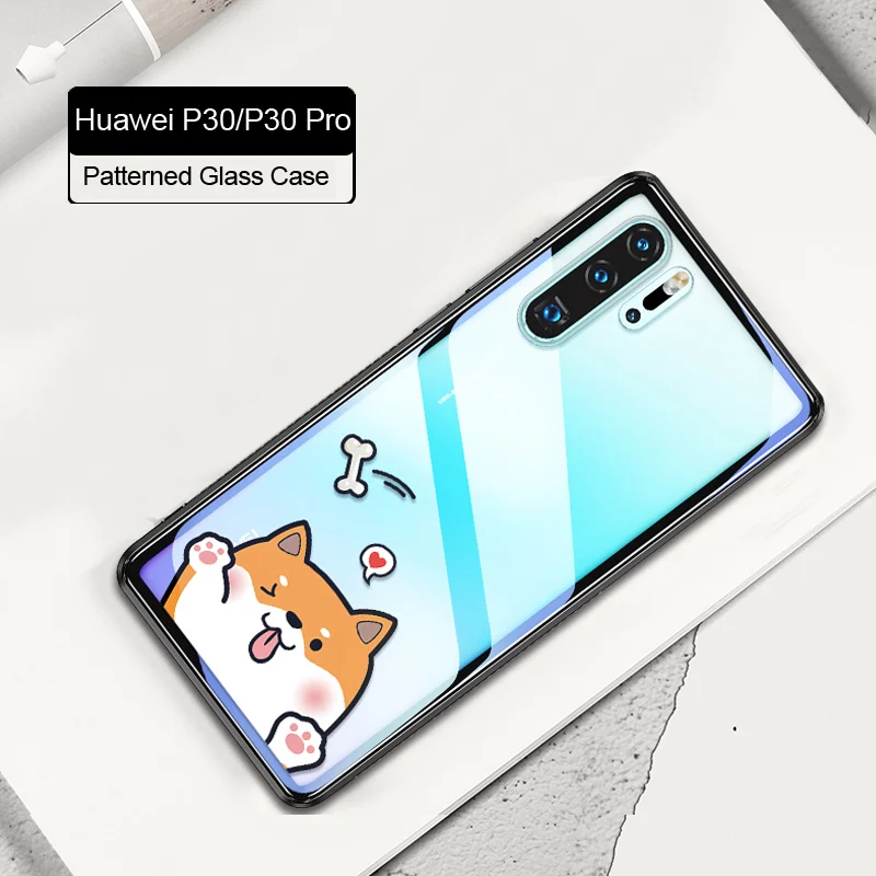 keaikeji Для huawei p30 P30 Pro стеклянный чехол роскошный модный закаленный милый мультяшный прозрачный стеклянный силиконовый каркас жесткий чехол для huawei p30 pro - Цвет: keaikeji