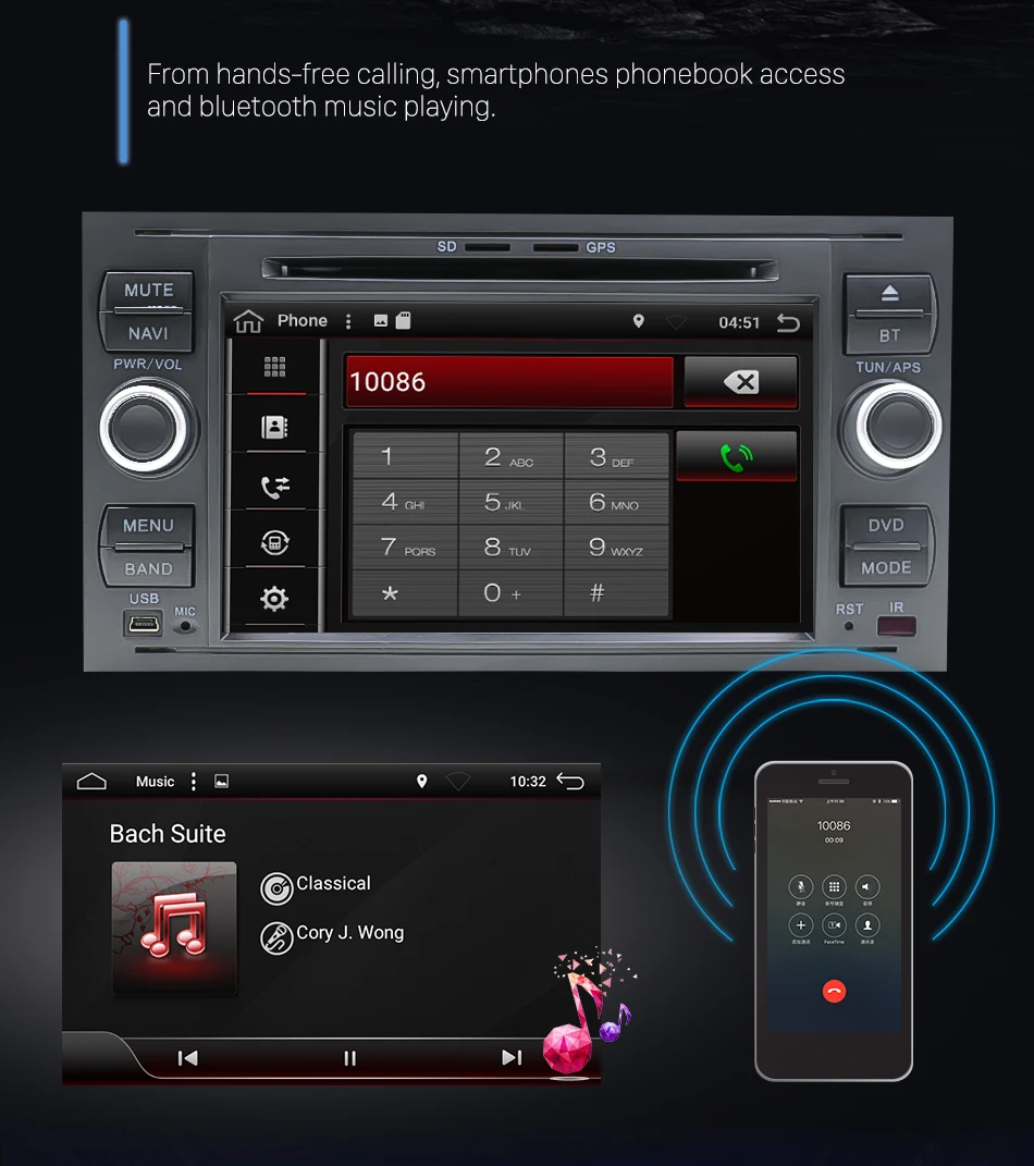 Eunavi ips 2din Android 9,0 автомобильный DVD для Ford Mondeo S-max Focus C-MAX Galaxy Fiesta transit Fusion радио плеер 1024*600 gps usb