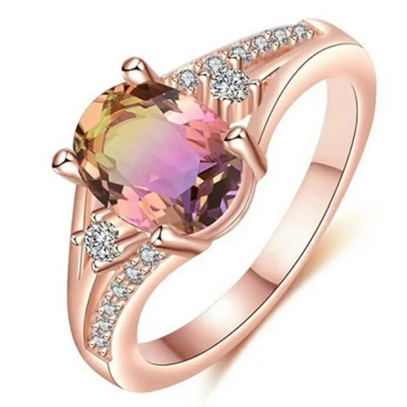 

Women‘s Rose Gold Color Rhinestone Zircon Ring Engagement Jewelry Size 6~10 Gift Rings Wedding Band Ring Jewelry