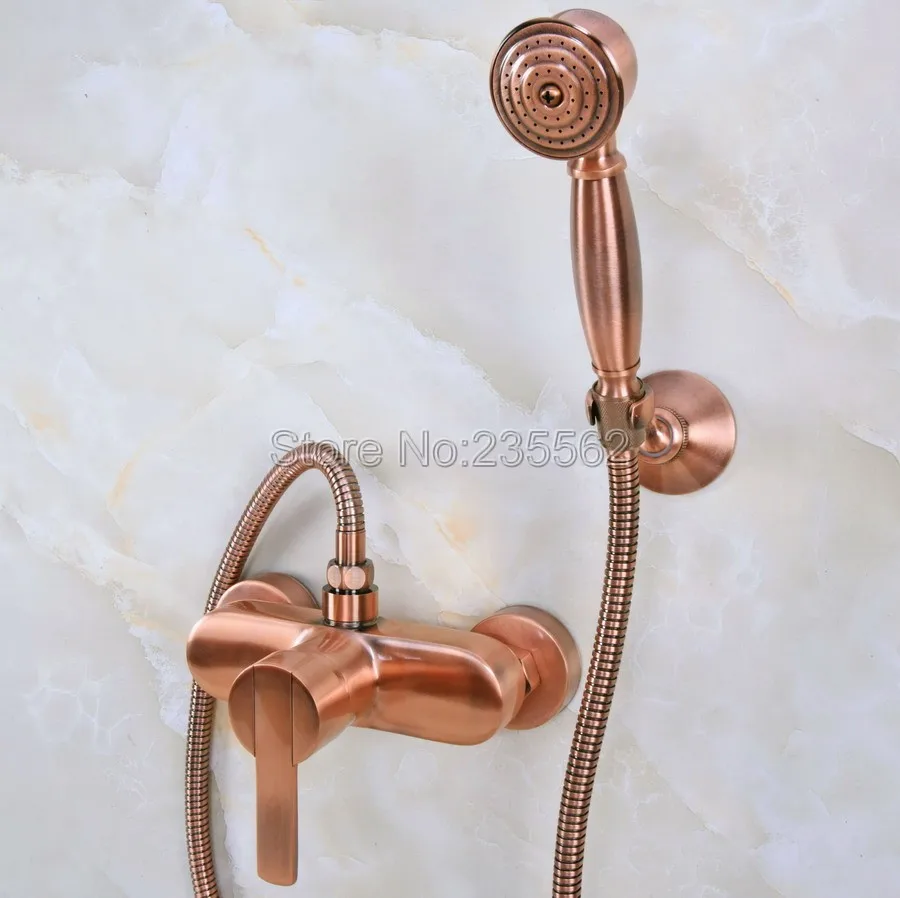 

Antique Red Copper Bath Shower Faucets With Hand Sprayer Shower Head Bathroom Tap lna290