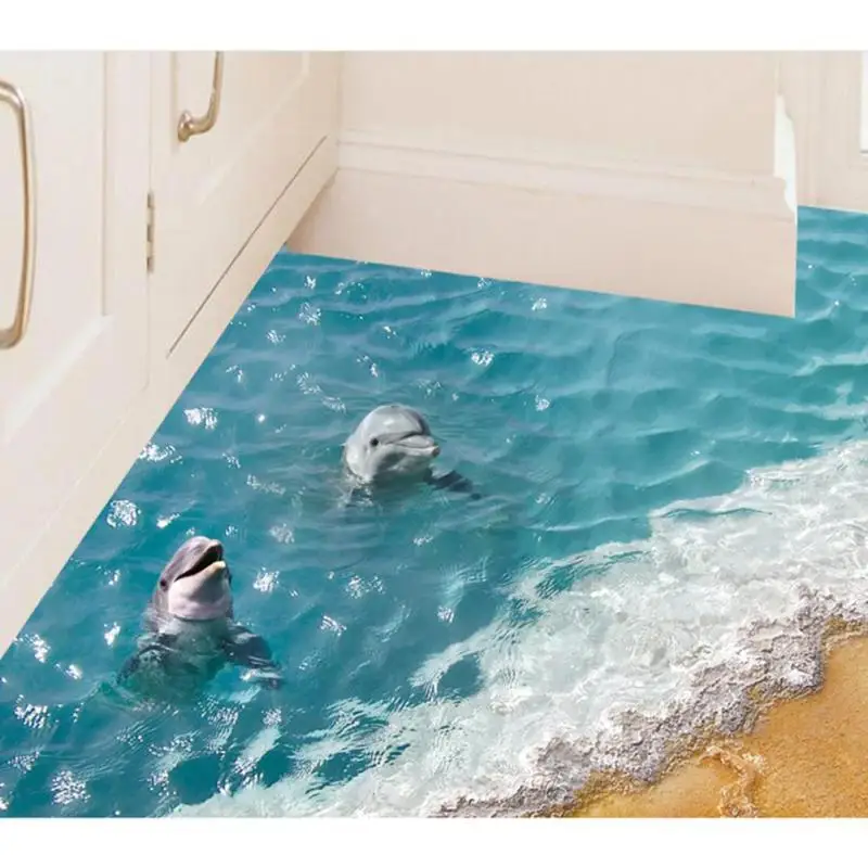 60*90 см милые 3D Дельфин этаже Стикеры s Водонепроницаемый Ванная комната Морская
