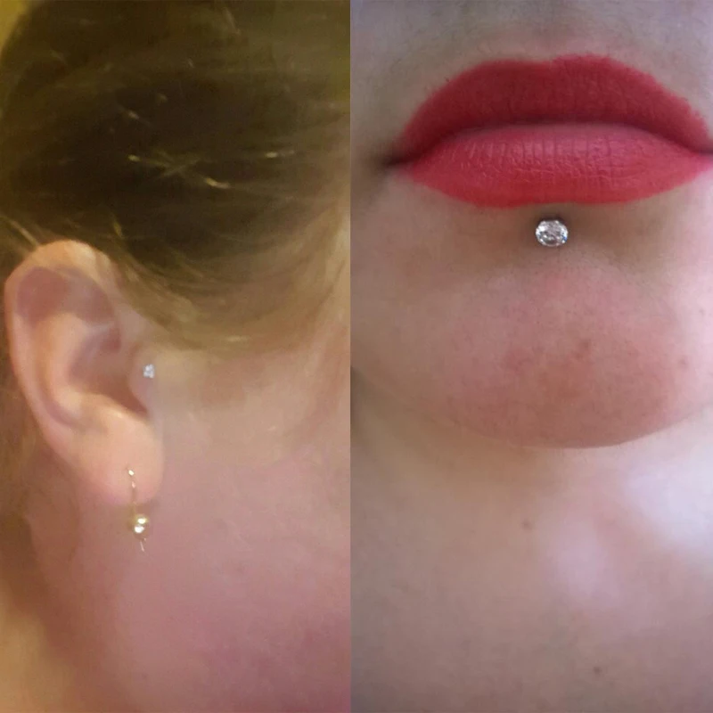 Топ Мода титана G23 Daith Козелок Уха губы пирсинг зубец AAA циркон Лабрет хряща драгоценный камень Пирсинг 1,2*8 мм Ювелирные изделия для тела