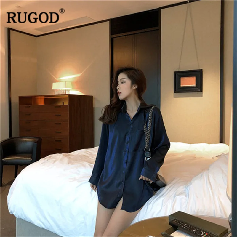 RUGOD 2019 элегантные женские рубашки Длинные Блузки блестящие однобортный карман