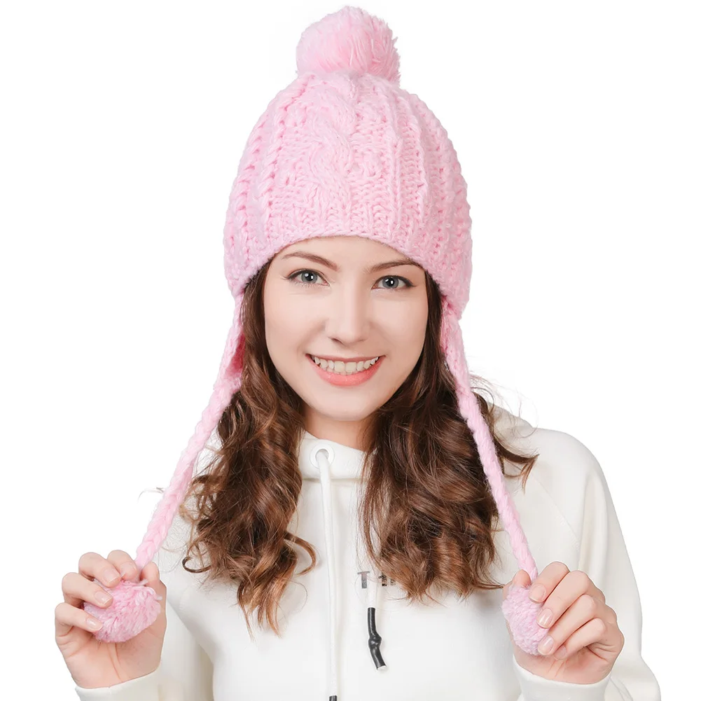 FANCET/зимние женские шапочки Skullies для девочек; однотонные шерстяные и акриловые шапки со съемной флисовой подкладкой и помпоном; повседневные Шапки Gorro; распродажа 16203