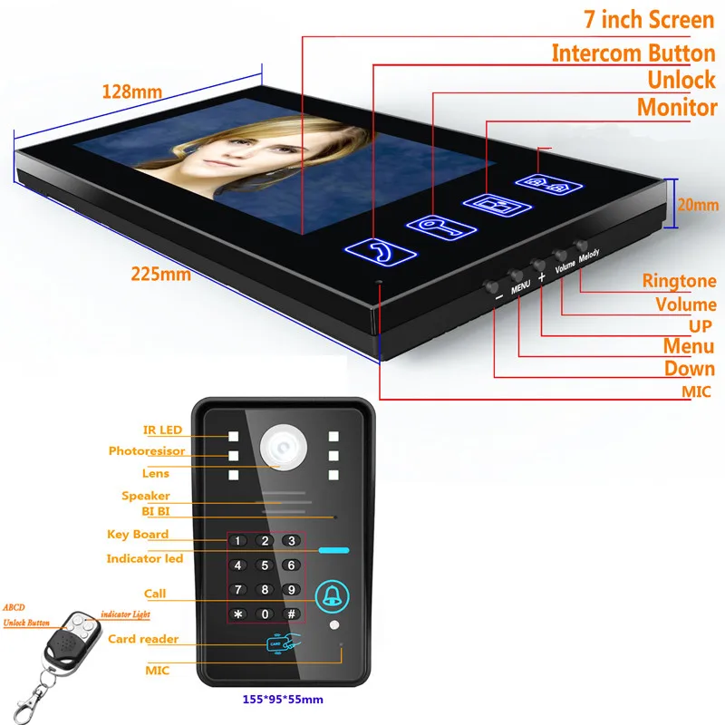 Домофон Yobang проводной/беспроводной с 3 мониторами диагональю 7 дюймов|doorbell intercom