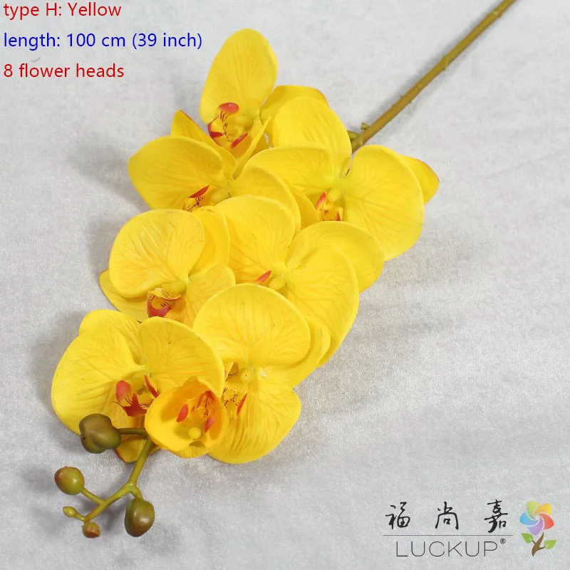 type H Yellow Искусственный латексный цветок орхидеи бабочки орхидеи для дома, дома, свадьбы, фестиваля, 1 стебель, F472 - Цвет: type H Yellow