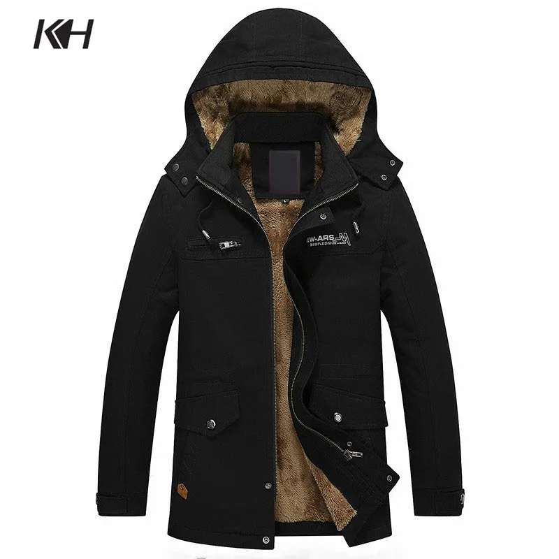 

KH New Fashion Winter Jacket Men's Casual Hooded Thicker Keep Warm Coats Mens Fleece Lined Windbreaker Outerwear Plus Size M~5XL