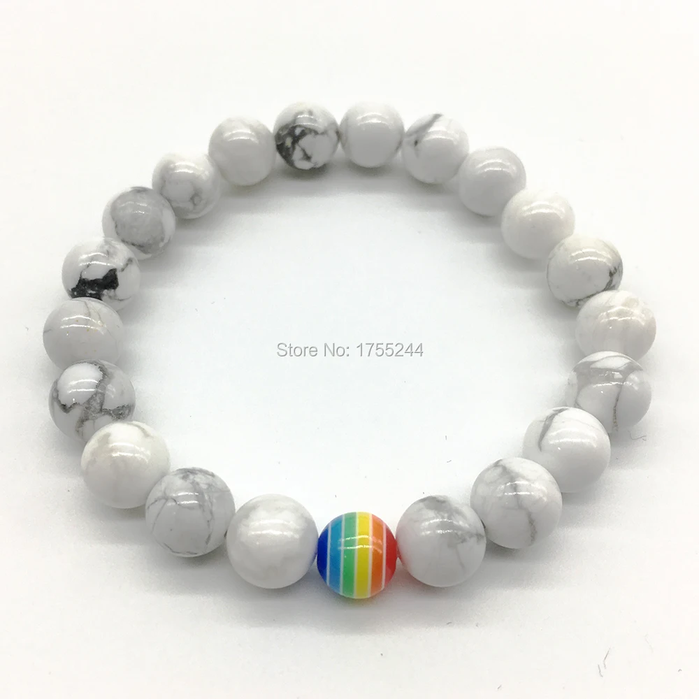 Sn1210 Мода Радуга чакра Карамельный цвет браслет энергии Howlite розовый кристалл исцеления Йога браслет