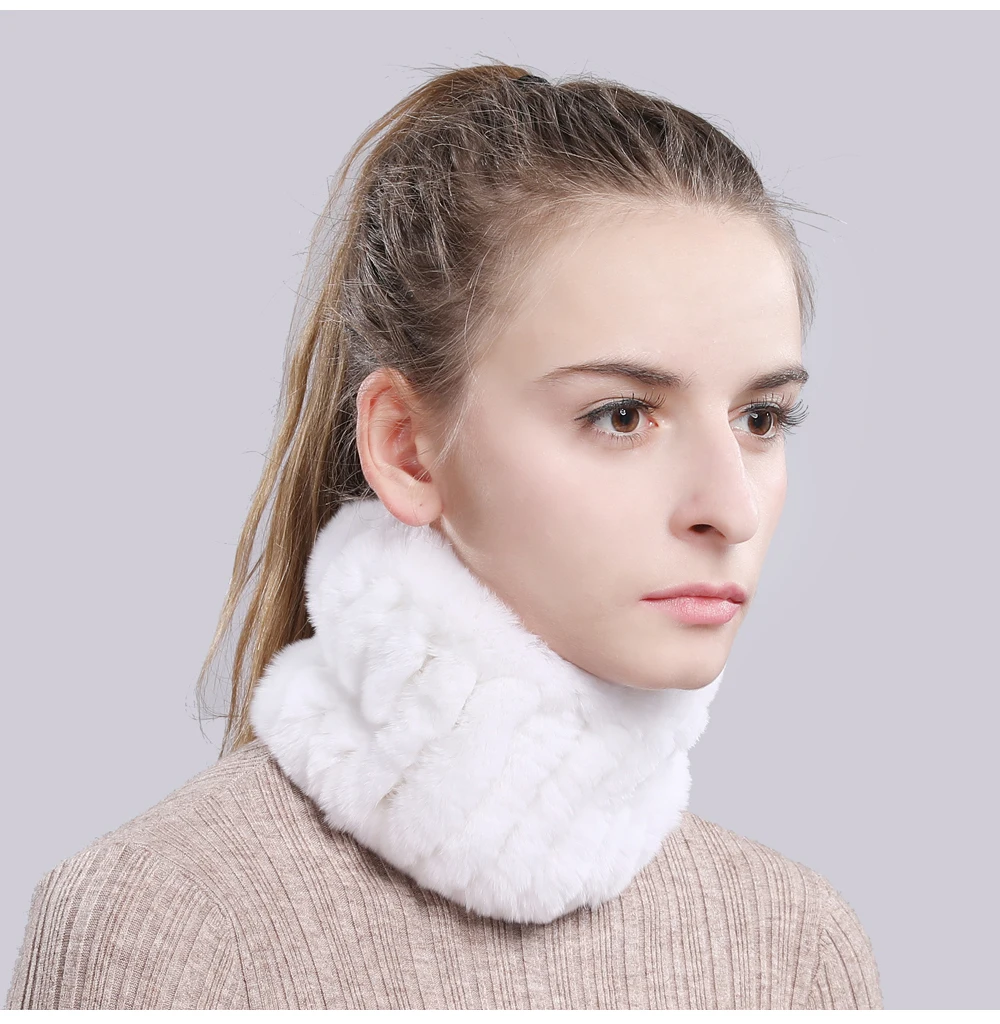 Women Real Fur Handmade Stretch Fur Scarf Knit Genuine Rex Rabbit Fur Headbands Girls Natural Fur Ring Cowl Snood Scarves Winter