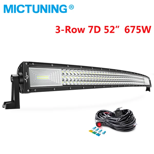 With Wire Kit MICTUNING 7D изогнутый СВЕТОДИОДНЫЙ светильник 675 Вт 52 дюйма трехрядный комбинированный внедорожный светильник для автомобиля грузовика внедорожника 4X4 4WD ATV - Цвет: With Wire Kit