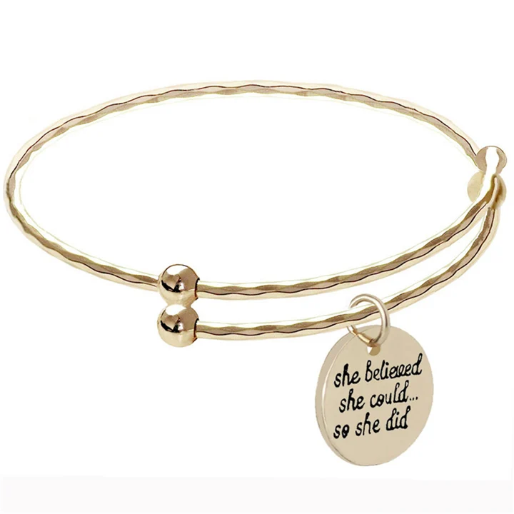 She Gold Вдохновляющие браслеты Mum Charms серебряные регулируемые положительные цитаты браслеты с гравировкой для женщин расширяемые подарки на выпускной - Окраска металла: She Gold