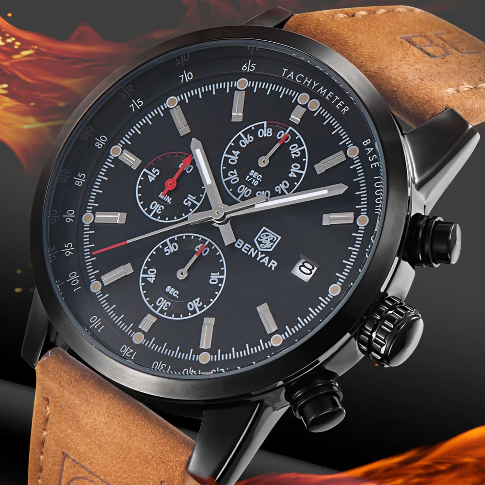 BENYAR Reloj Hombre модные спортивные мужские наручные часы с хронографом Лидирующий