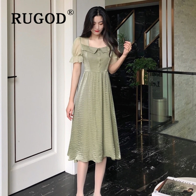 RUGOD офисное дамское платье миди с прожектором элегантное мягкое летнее пышными