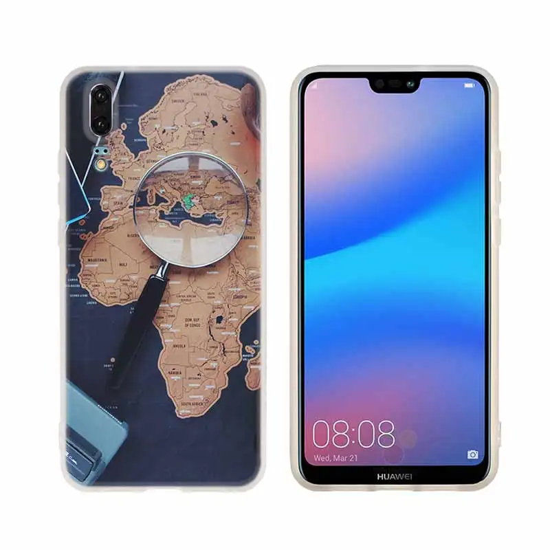 pattern 07 Карта мира Дорожный Чехол для телефона huawei P8 P9 Lite P10 P20 P30 Lite Plus Pro P Smart - Цвет: pattern 07