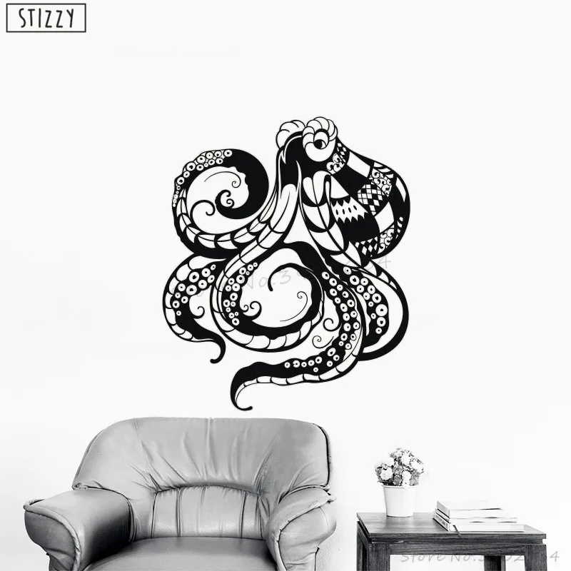 STIZZY Wall Decal Octopus Cartoon Sticker For Baby Nursery Tentacles Vinyl Bedroom Decor Removable Window Bathroom Art C310 | Дом и сад