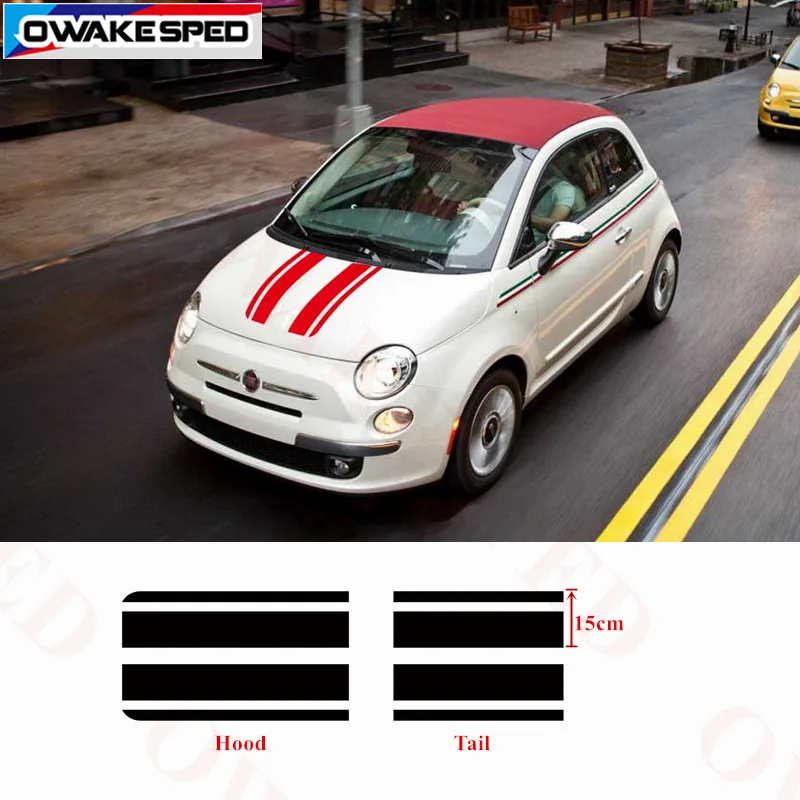 

Автомобильная наклейка s, капот, хвост, весь корпус, наклейка для Fiat 500, гоночный Спорт, Стайлинг, полосы, автомобильная виниловая наклейка, ав...