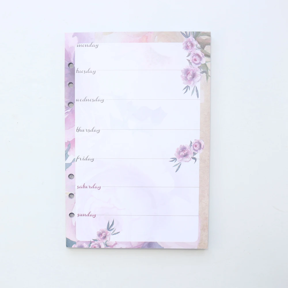 weekly planner 1 Domikee мультфильм цветочный узор 6 отверстий заправка внутренние бумаги для связующего спираль блокнот: пустой, еженедельник, список покупок A5A6 - Цвет: weekly planner 1