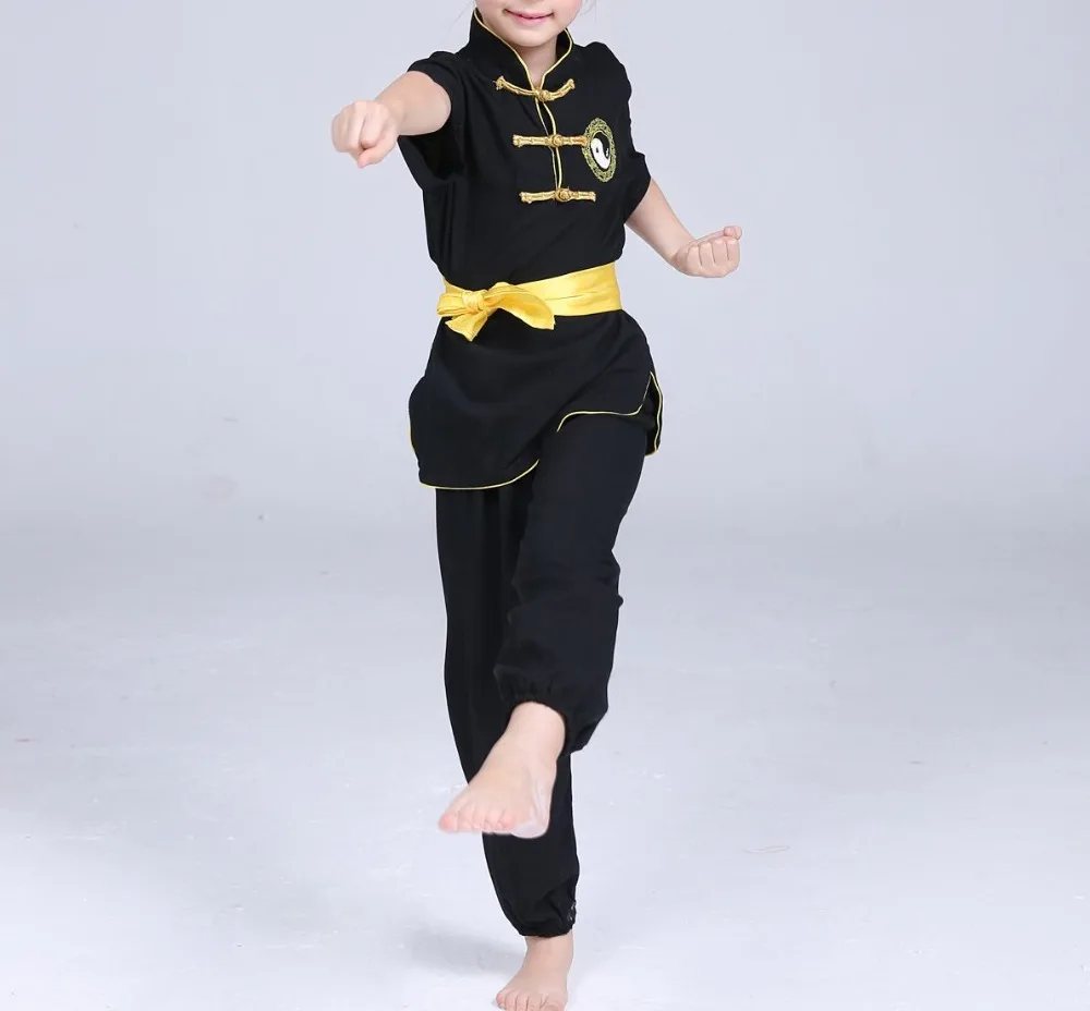 Унисекс 9 цветов 100% хлопок Детская форма с коротким рукавом кунг фу костюмы тай чи