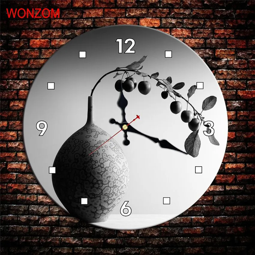 Большие настенные часы WONZOM с цветами бесшумные листьями для гостиной украшение