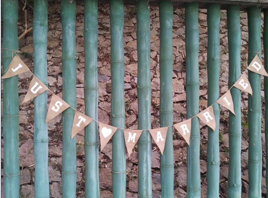 Праздничные товары для вечеринок Свадебный баннер из джутовой ткани простого