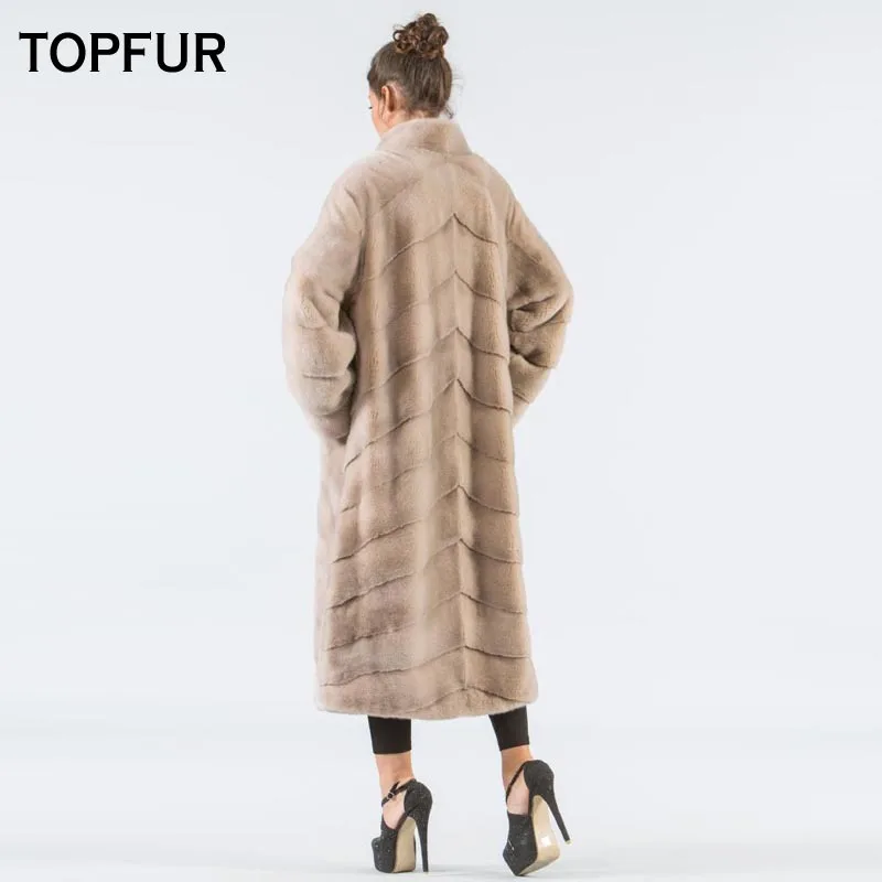 Женская куртка из натуральной кожи TOPFUR цвета хаки натурального меха норки с