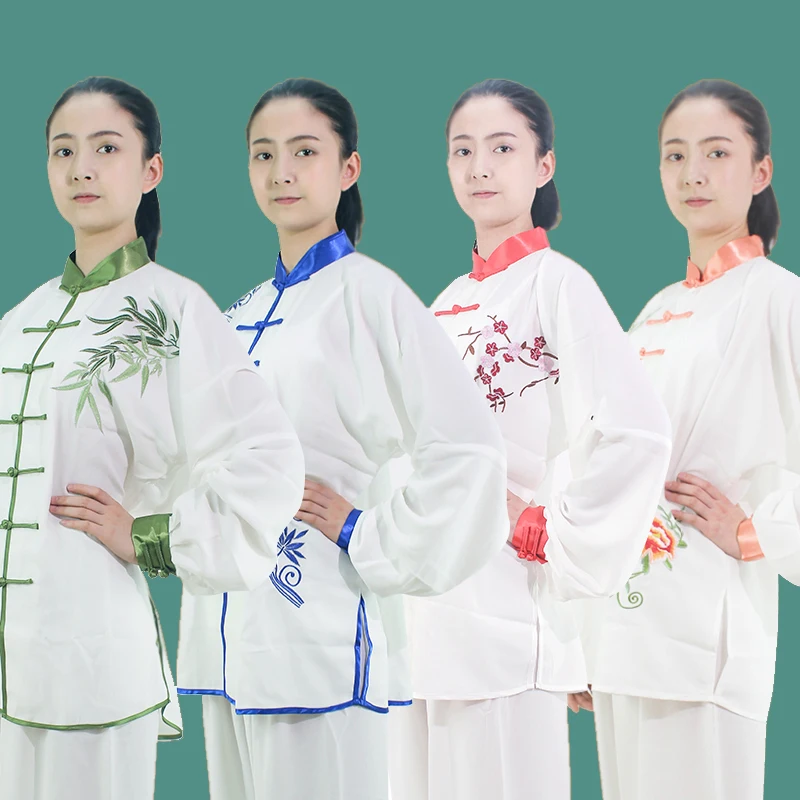 

Cotton Polyester made Tai chi clothing embroidery Jacket + Pants male female Wushu spring autumn Taijiquan Kungfu exercise Suits