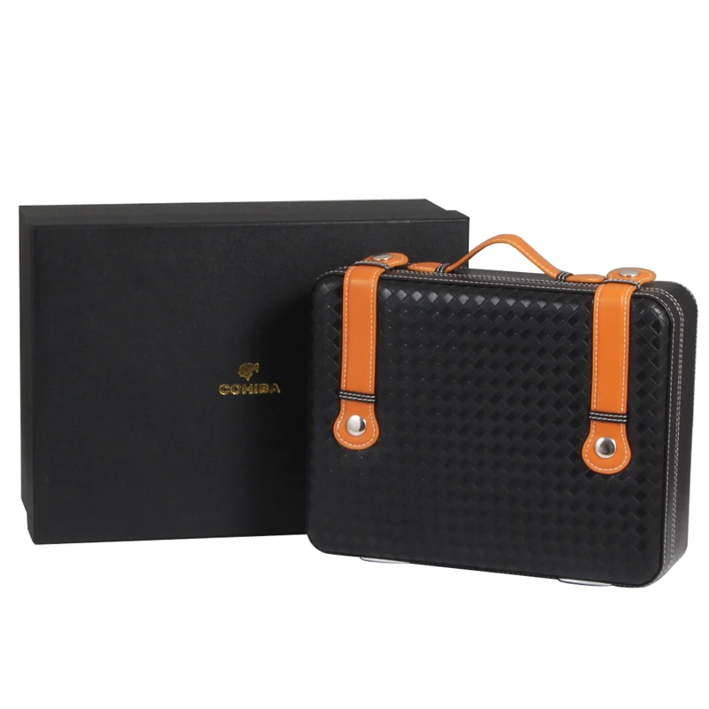 COHIBA Cedar Wood Travel Humidor Suitcase Leather Cigar Case Handle Humidors Box With Humidifier Hygrometer | Дом и сад