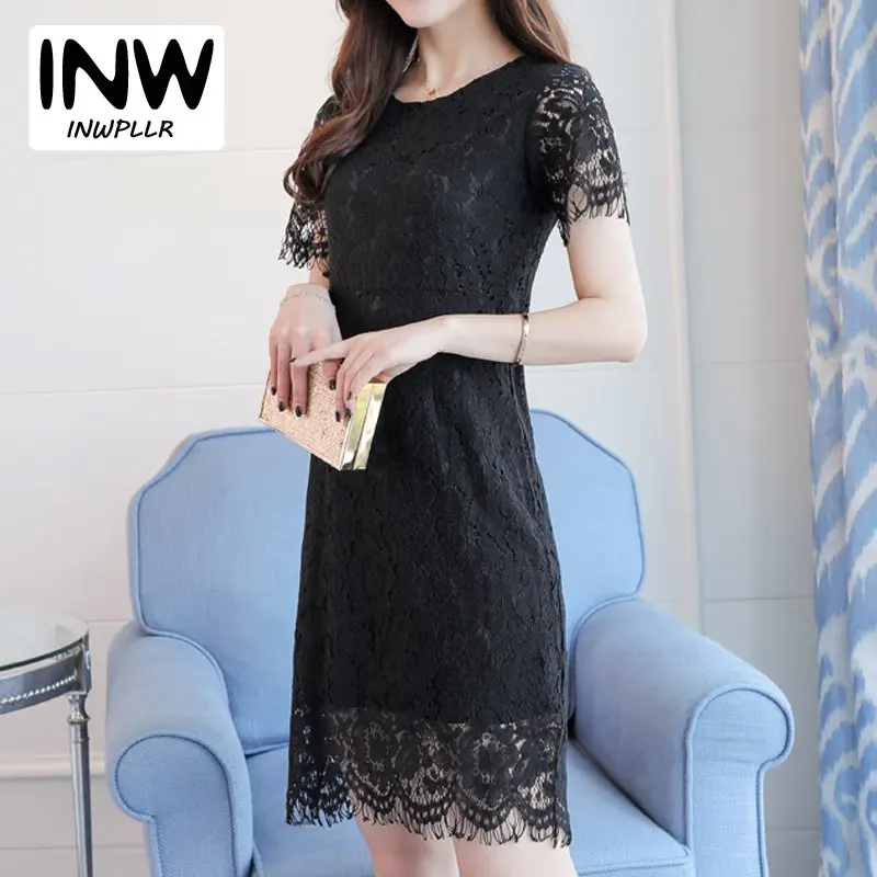 2017 Летнее Платье Женщины Элегантный Кружева Платья Выдалбливают Мода Черный