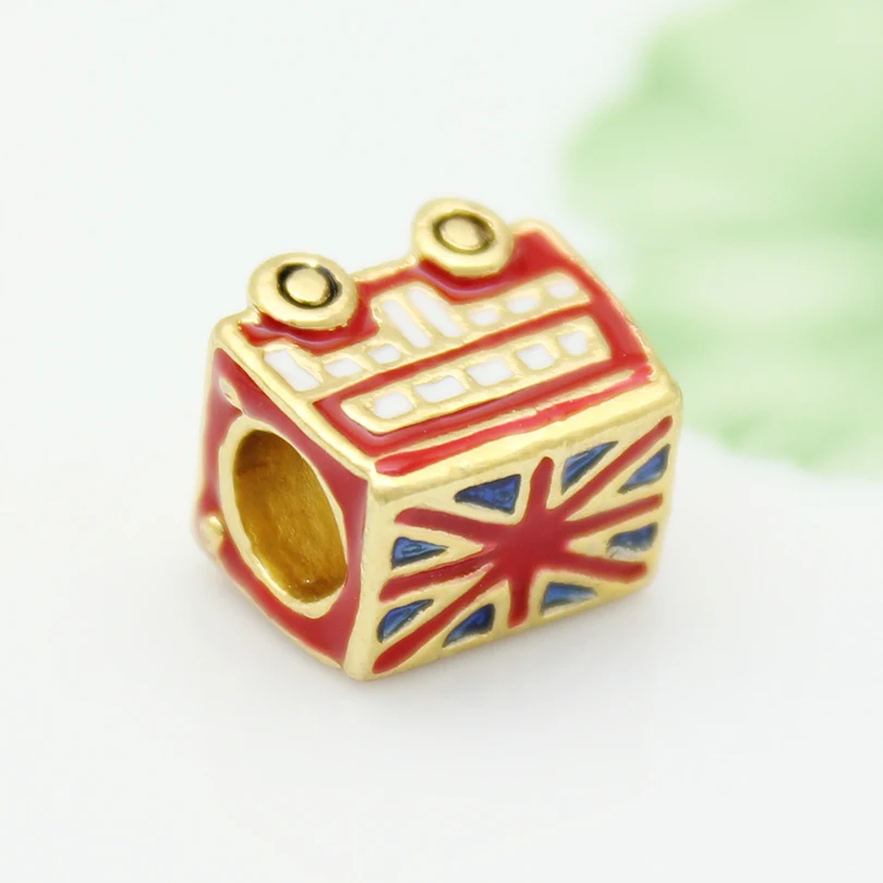 Новый продукт Pop Charm Золотой Лондонский флаг для автобуса Lucky Beads Fit Pandora Bracelet |