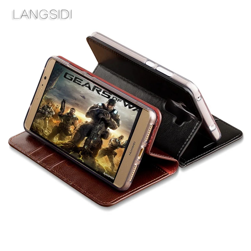 

Luxury Flip three card oil wax skin flip phone holster For Huawei p8 phone case all handmade custom