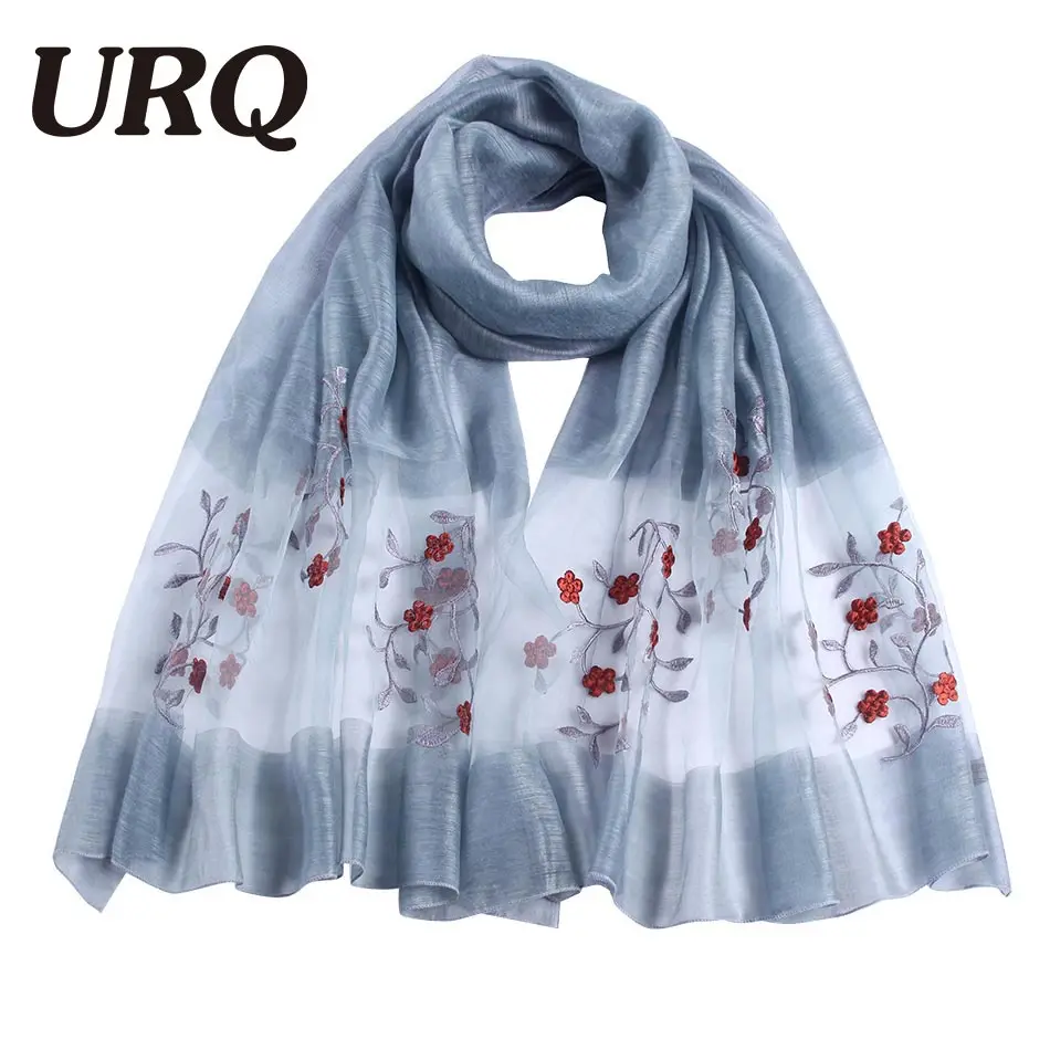 Шелковый шарф люксовый бренд 2018 вышитый натуральный шелковый шерстяной шаль