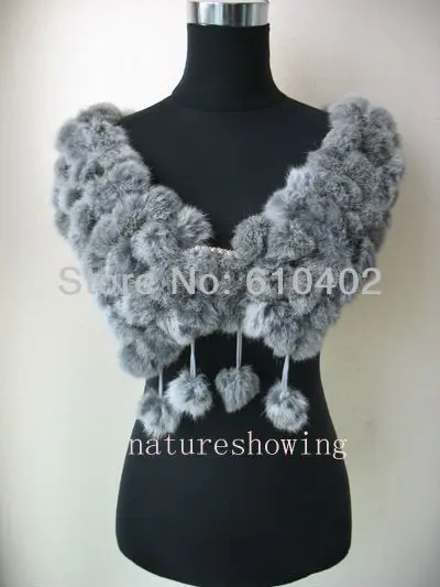 Шарф-накидка ручной работы из натурального меха кролика/108 бал/натуральный серый