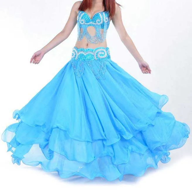 Light Blue Женская племенная юбка для танца живота, женские длинные цыганские юбки, льняная практика танца живота/платье для выступлений, 13 цветов, костюм для танца живота - Цвет: Light Blue