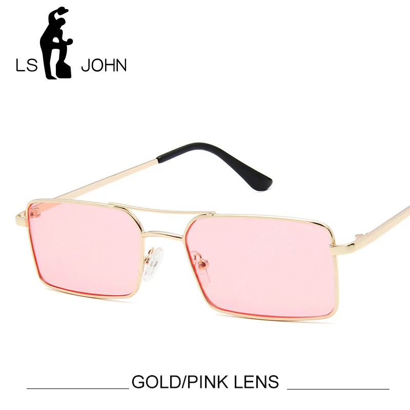 GOLD PINK LS JOHN, маленькие прямоугольные солнцезащитные очки для женщин и мужчин, брендовые дизайнерские винтажные крошечные узкие солнцезащитные очки UV400, женские солнцезащитные очки Oculos De Sol Gafas - Цвет линз: GOLD PINK