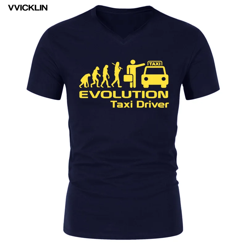 Мужская хлопковая футболка с коротким рукавом и v образным вырезом Evolution Of Taxi Driver
