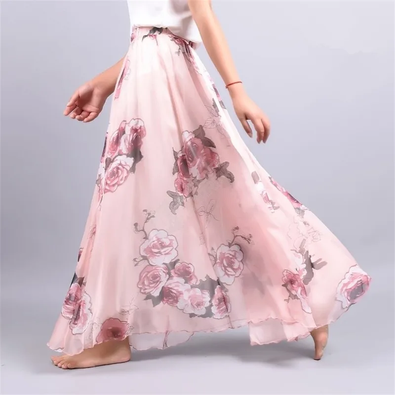 Style Two Элегантная Летняя коллекция, Женская длинная юбка из шифона Saia, пляжные Богемские юбки макси с высокой талией, повседневная юбка-пачка с принтом Harajuku - Цвет: Style Two